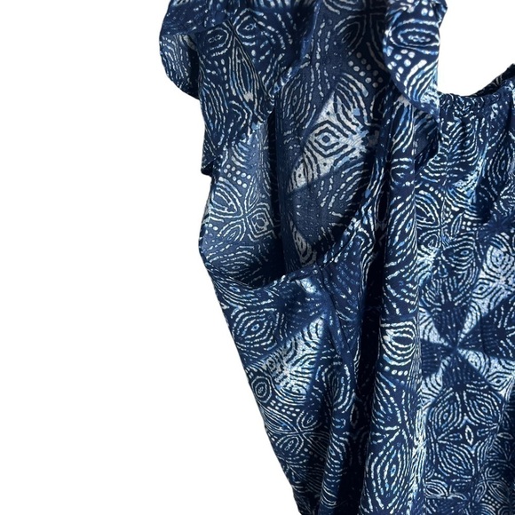 NWT Sejour Blue geometric Batik Off the Shoulder Ruffled Blouse Size 20W - Picture 2 of 5